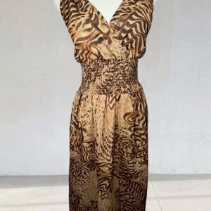 Vintage Y2K Animal Print Smocked Waist Maxi Dress